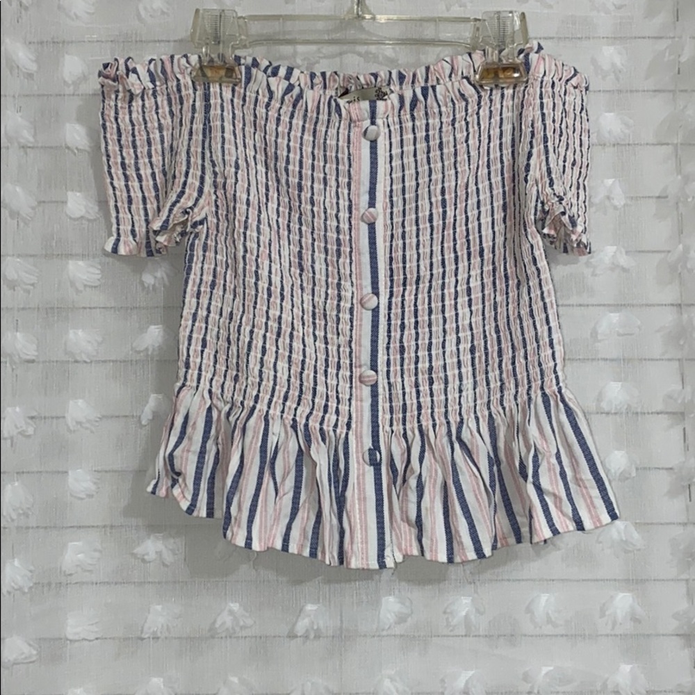 Off shoulder crop top with ruffle detailing